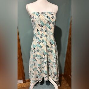 White House Black Market Beige Green strapless Midi Dress